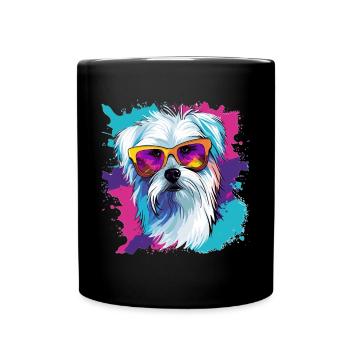 Chien maltais de race animal de compagnie avec lunettes de soleil Pop Art - Mug uni - noir - Devant