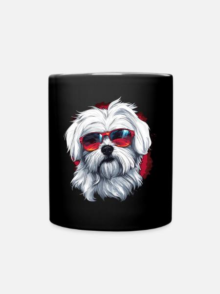 Chien maltais de race animal de compagnie avec lunettes de soleil - Mug uni - noir