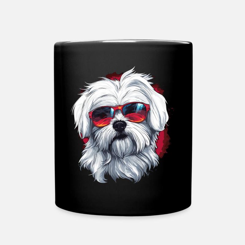 Chien maltais de race animal de compagnie avec lunettes de soleil - Mug uni - noir