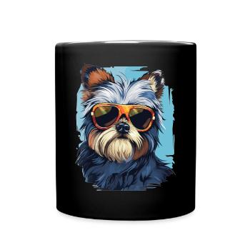 Morkie Dog Breed Pet Cute Graphic with Sunglasses - Full Colour Mug - black - Front