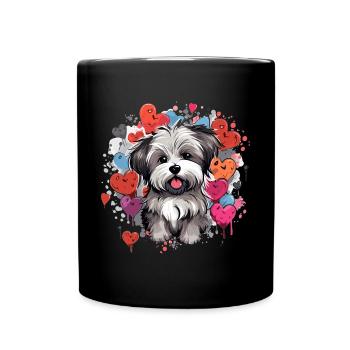 Morkie Dog Breed Pet Cute Graphic with Hearts - Full Colour Mug - black - Front