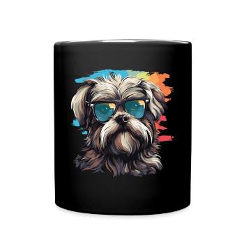 Morkie Dog Breed Pet Cute Graphic with Sunglasses - Full Colour Mug - black - Front