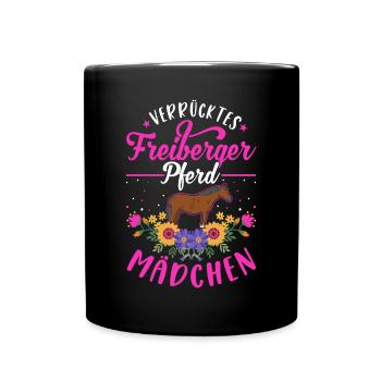Verrücktes Freiberger Pferd Mädchen - Tasse einfarbig - Schwarz - Vorne