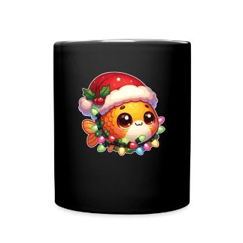 Père Noël chapeau Noël guirlandes lumineuses poisson rouge - Mug uni - noir - Devant