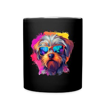 Morkie Dog Breed Colorful Pop Art with sunglasses - Full Colour Mug - black - Front