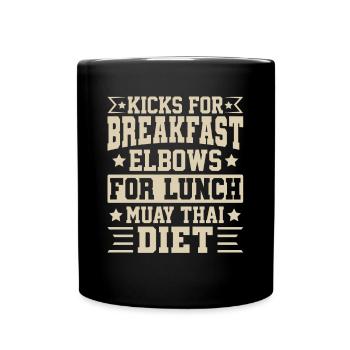 Kicks for Breakfast elbows for lunch muay thai - Full Colour Mug - black - Front