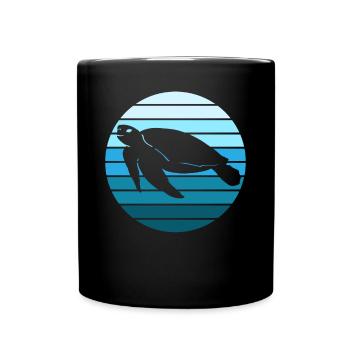 Ozean Ruhe Schildkröte Abendstimmung - Tasse einfarbig - Schwarz - Vorne