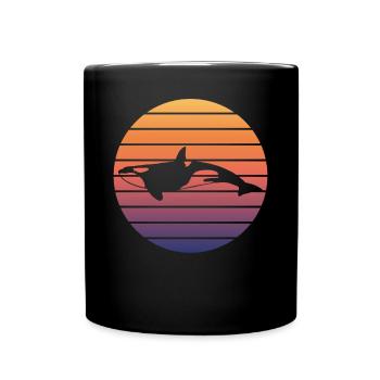 Schwertwal Silhouette Sonnenuntergang - Tasse einfarbig - Schwarz - Vorne