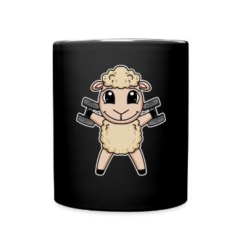 Sheep Dumbbell Training Strength Training Fitness - Full Colour Mug - black - Front