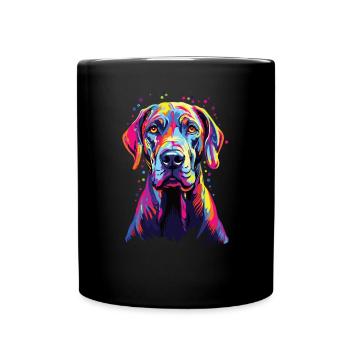 Wasserfarben Farbenfroher Deutsche Dogge - Tasse einfarbig - Schwarz - Vorne