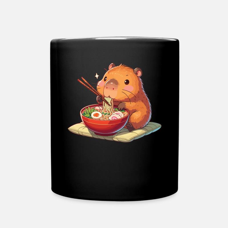 sweet capybara eats ramen noodles capybaras ramen - Full Colour Mug - black
