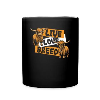 Lebende Liebesrasse Hochlandkuh Schottisches Rind - Tasse einfarbig - Schwarz - Vorne