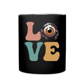 Weirdcore Robot Cyborg Cyber Eyeball Creepy - Full Colour Mug - black - Front