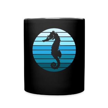 Kühles Blau Seepferd Stil - Tasse einfarbig - Schwarz - Vorne