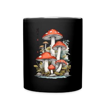 Japanese Vintage Mushroom Picker Art Design - Full Colour Mug - black - Front