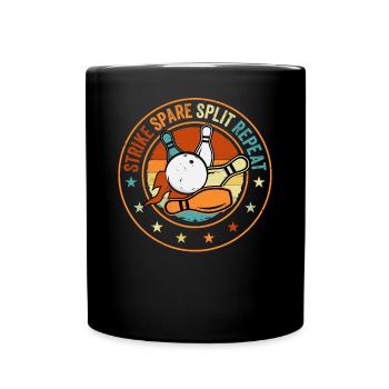 Bowling Oberteil - Strike Spare Split Repeat - Tasse einfarbig - Schwarz - Vorne