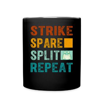 Bowling Oberteil - Strike Spare Split Repeat - Tasse einfarbig - Schwarz - Vorne