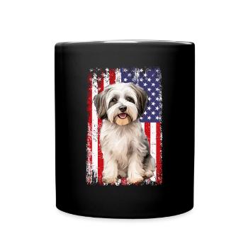 havanese dog, american flag - Tasse einfarbig - Schwarz - Vorne
