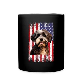 havanese dog, american flag - Tasse einfarbig - Schwarz - Vorne