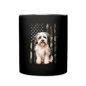 havanese dog, american flag - Tasse einfarbig - Schwarz - Vorne