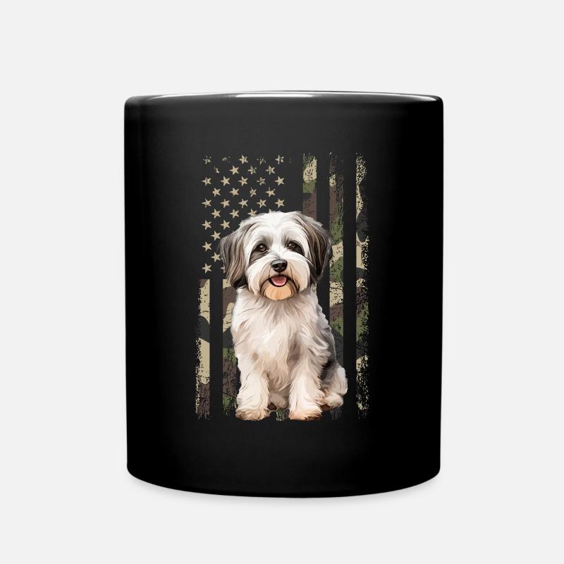 havanese dog, american flag - Tasse einfarbig - Schwarz