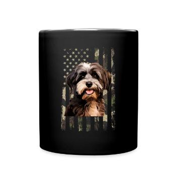 havanese dog, american flag - Tasse einfarbig - Schwarz - Vorne
