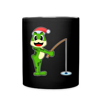 Frosch Weihnachten Angeln - Tasse einfarbig - Schwarz - Vorne