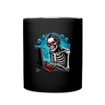 Skelett, Gamer in der Hölle mit Geistern/Dämonen - Tasse einfarbig - Schwarz - Vorne