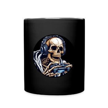 Skelett mit Gamecontroller und Kopfhörern - Tasse einfarbig - Schwarz - Vorne