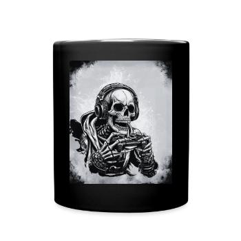 Skelett mit Gamecontroller und Kopfhörern - Tasse einfarbig - Schwarz - Vorne