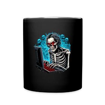 Skelett, Gamer in der Hölle mit Geistern/Dämonen - Tasse einfarbig - Schwarz - Vorne