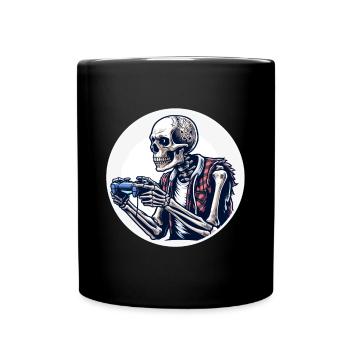 Skelett mit Gamecontroller. Design für Gamer - Tasse einfarbig - Schwarz - Vorne