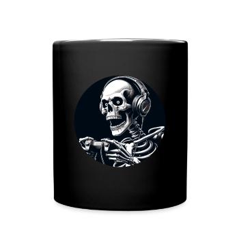 Skelett mit Gamecontroller und Kopfhörern - Tasse einfarbig - Schwarz - Vorne