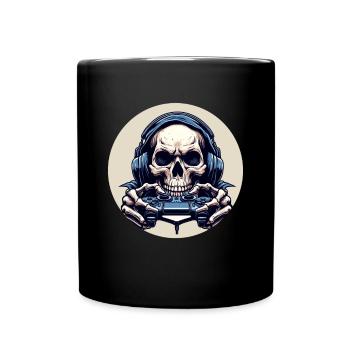 Skelett mit Gamecontroller. Design für Gamer - Tasse einfarbig - Schwarz - Vorne