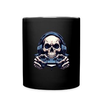Skelett mit Gamecontroller. Design für Gamer - Tasse einfarbig - Schwarz - Vorne