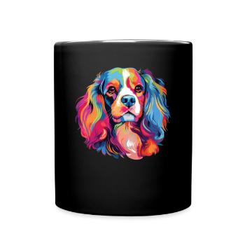 Aquarelle colorée Cavalier King Charles - Mug uni - noir - Devant