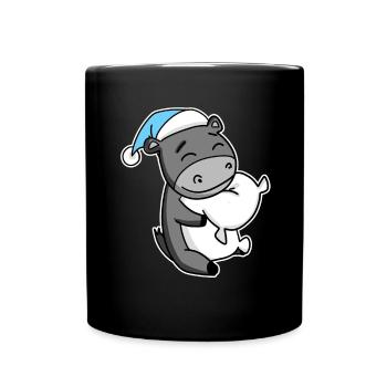 Esel mit Kissen und Schlafmütze - Tasse einfarbig - Schwarz - Vorne