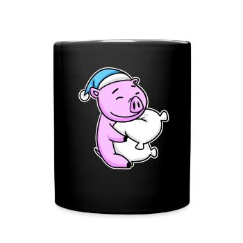 Cochon avec oreiller et bonnet somnolent - Mug uni - noir - Devant