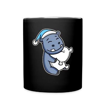 Hippopotame avec oreiller et bonnet somnolent - Mug uni - noir - Devant