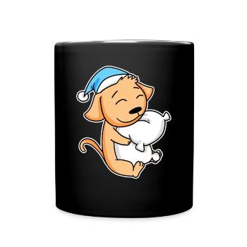 Chien avec oreiller et bonnet somnolent - Mug uni - noir - Devant