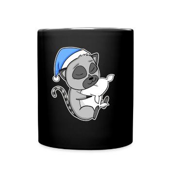 Lémurien avec oreiller et bonnet somnolent - Mug uni - noir - Devant