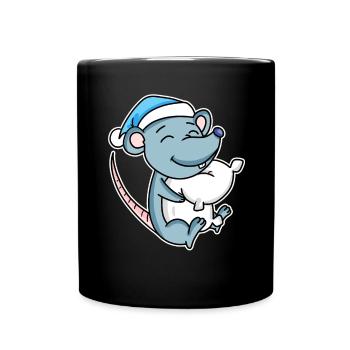 Souris avec oreiller et bonnet somnolent - Mug uni - noir - Devant