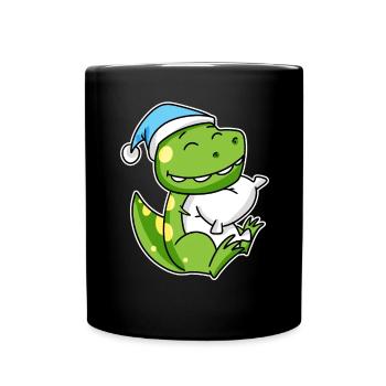 Dinosaure avec oreiller et bonnet somnolent - Dino - Mug uni - noir - Devant