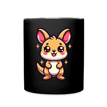 Adorable Kawaii Kangaroo Unique Artwork - Full Colour Mug - black - Front