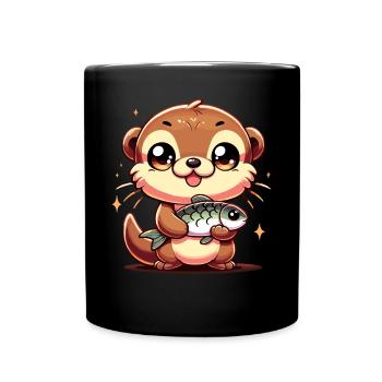 Loutre kawaii avec un design artistique de poisson - Mug uni - noir - Devant