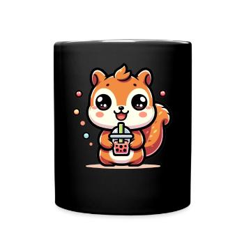 Kawaii Squirrel Bubble Tea Cute Animal Squirrel - Full Colour Mug - black - Front