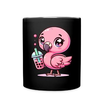 Mignon Kawaii flamant rose bulle amant de thé flamant rose - Mug uni - noir - Devant
