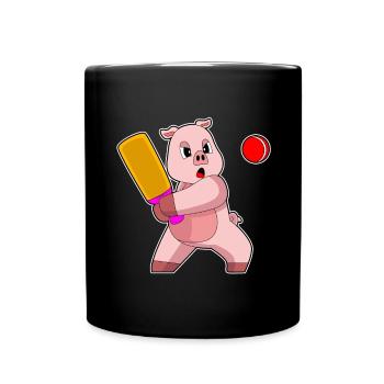 Pig Cricket Cricket Bat - Full Colour Mug - black - Front
