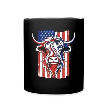 American Flag Highland Cow Scottish Cattle - Full Colour Mug - black - Front
