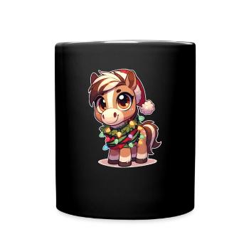 Père Noël chapeau Noël guirlandes lumineuses cheval - Mug uni - noir - Devant